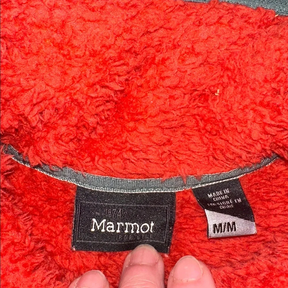 Marmot Women's Pullover Sherpa Fleece 1/4 Button Up size M‎ Rust/Orange/Green